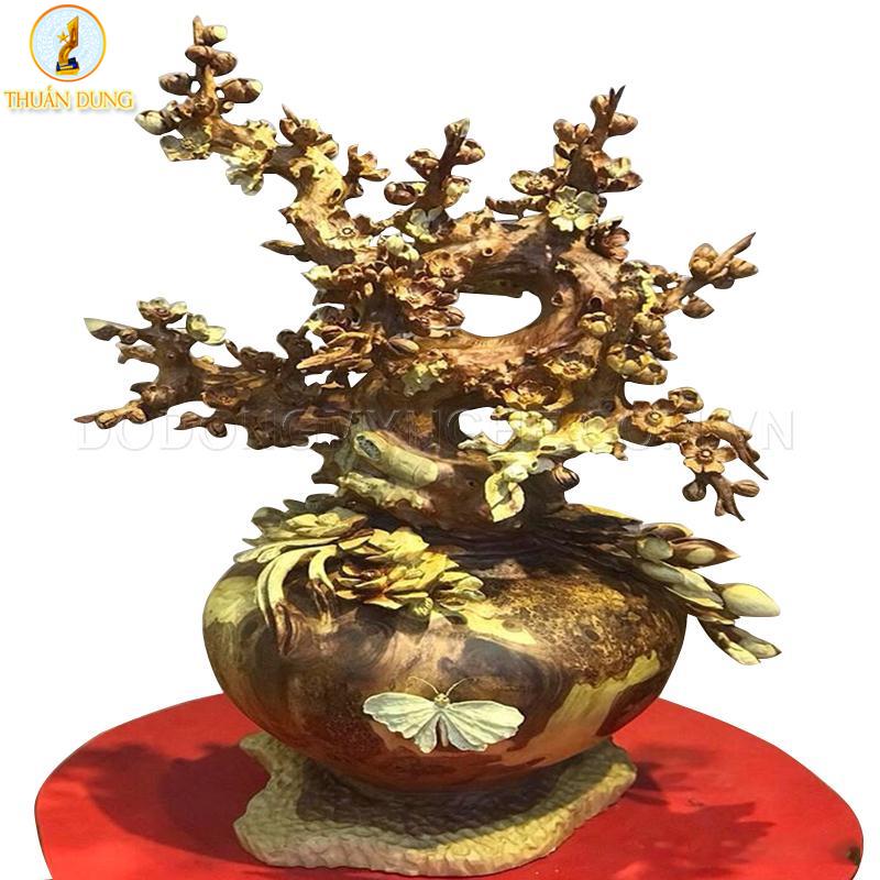 Chậu mai vàng phú quý bằng đồng dáng bonsai